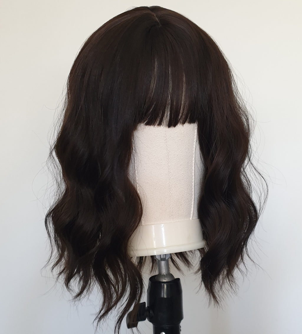 Dark Brown Wavy Bob Hard Front Synthetic Wig