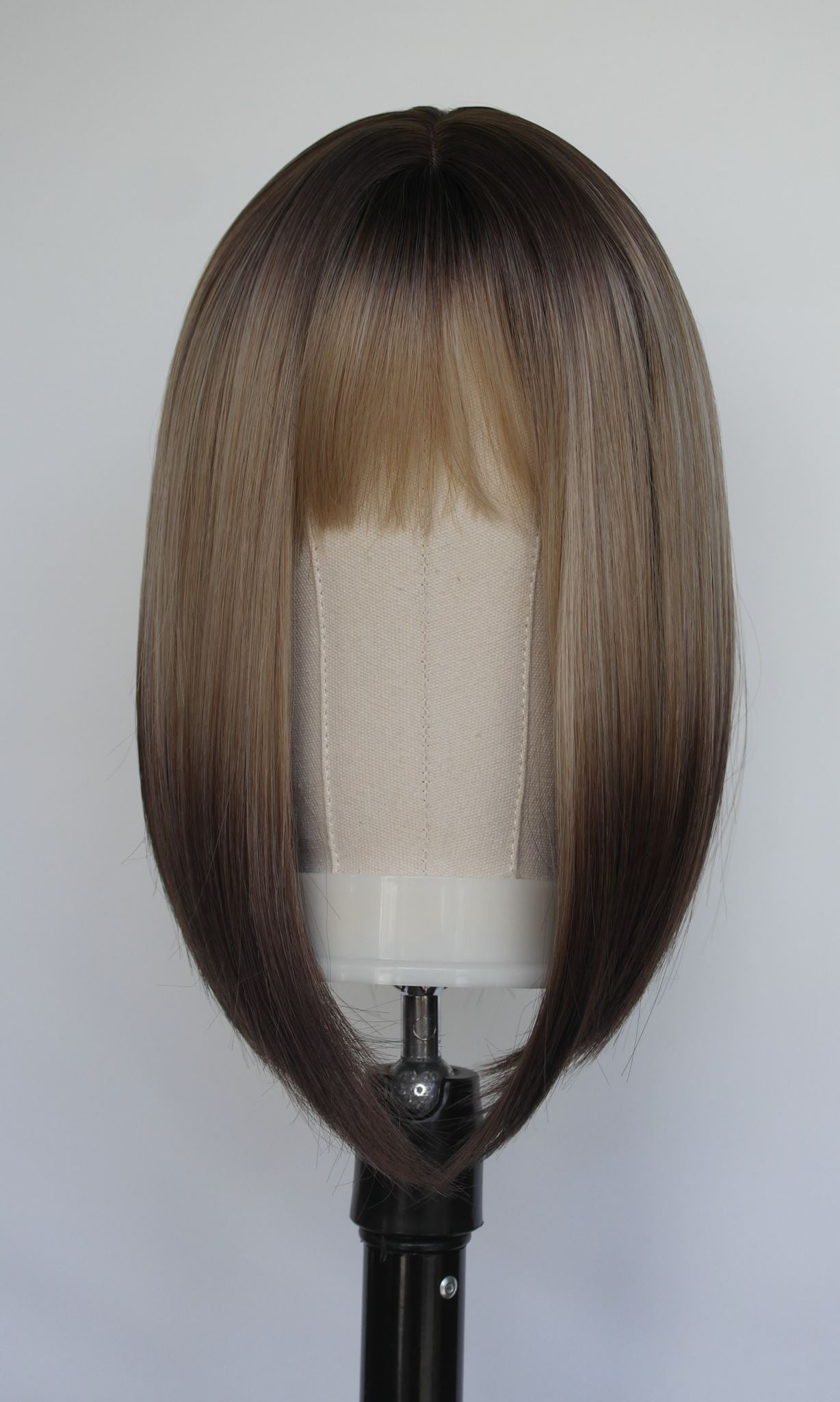 Brunette Ombre Short Bob Wig with Fringe | Hard Front 12"